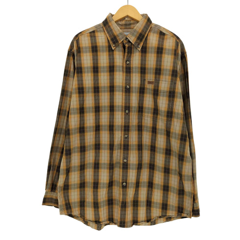 カーハート Carhartt 90-00s インド製 コットン レザーパッチ チェック ボタンダウンシャツ メンズ import:L